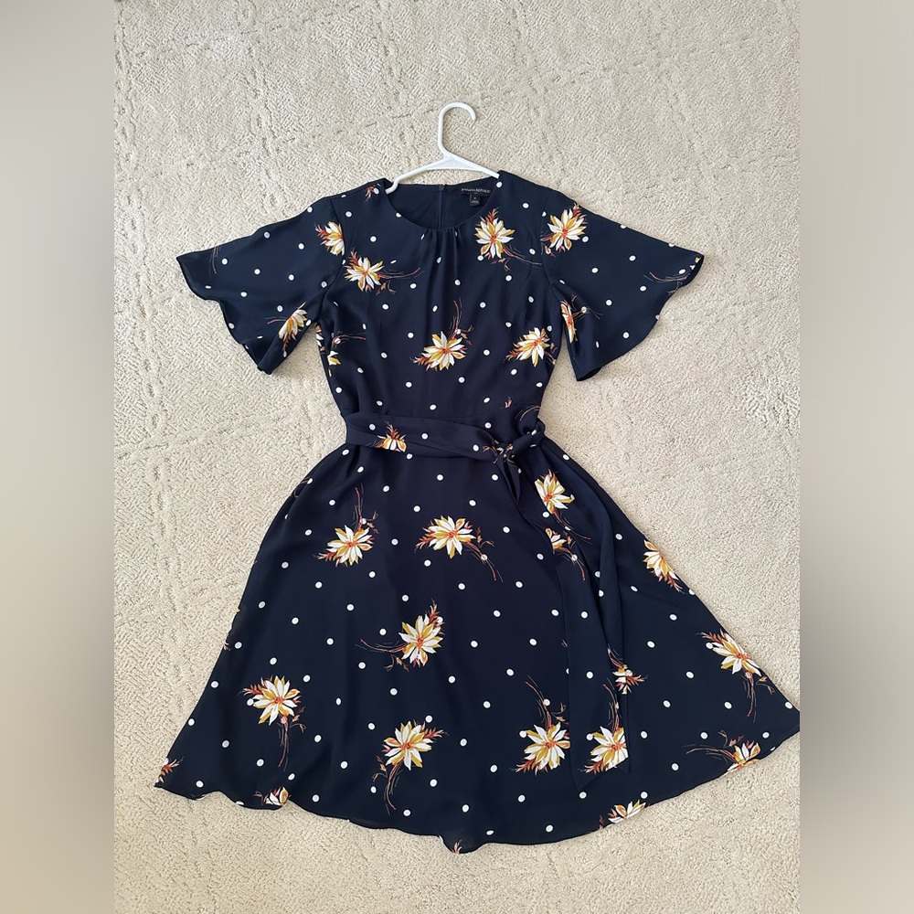 Short sleeve, navy dress with floral print